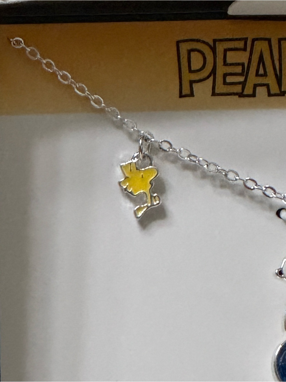 Peanuts Snoopy & Woodstock Fine Silver-Plated Necklace with Blue Crystal - Picture 3 of 5